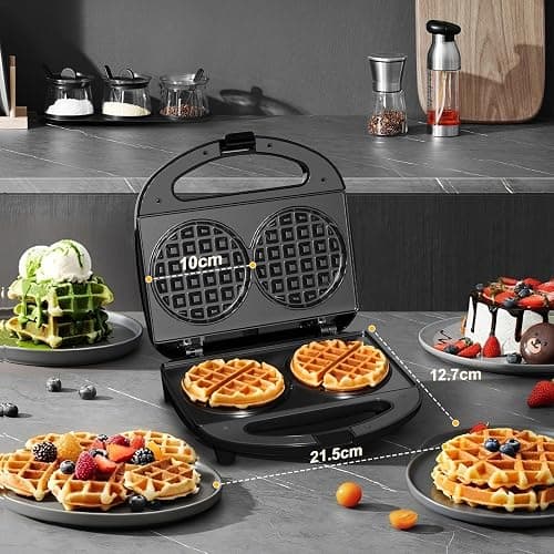 YASHE Double Mini Waffle Maker, Non-Stick Waffle Machine,Cast iron waffle maker, Automatic Temperature Control, Cool Touch Handle thumbnail 2