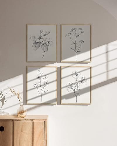 HAUS AND HUES Grey Floral Wall Art - Set of 4 Plant Posters for Wall Vintage, Botanical Prints, Black and White Flower Pictures for Room Aesthetic, Farmhouse Bathroom, Rustic Art (8x10, Unframed) thumbnail 5