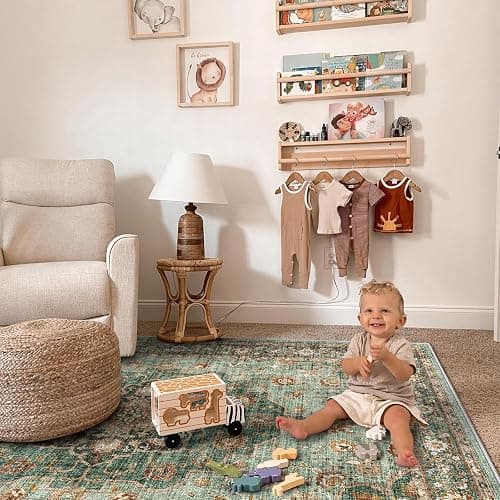 TOPRUUG Washable Oriental Area Rug - 9x12 Rugs for Living Room Soft Carpet for Bedroom Waterproof Floral Distressed Indoor Stain Resistant Non-Shedding Floor Carpets (Green, 9x12) thumbnail 4