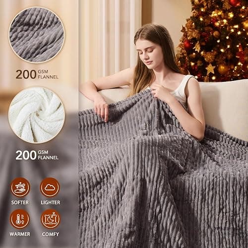 Homemate Heated Blanket Electric Throw - 50"x60" Heating Blanket Throw 1/2/4/6/8 Hours Auto-Off 10 Heat Levels Over-Heat Protection Soft Flannel Sherpa Heater ETL Certification thumbnail 2