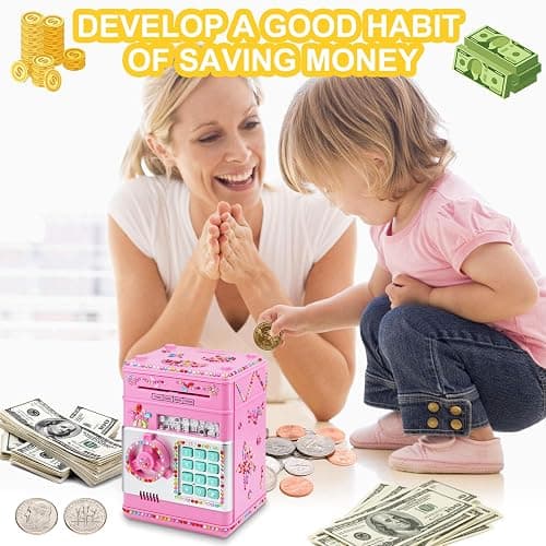 Piggy Bank for Kids Girls Boys with Password Code Lock Cash Coin Can Piggy Bank Girls Electronic Money Safe Bank for Kids Money Box with DIY Diamond Sticker Gift for 4 7 8 9 10 11 Year Old Boys thumbnail 2