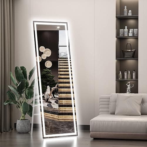 Hasipu Full Length Mirror with Lights, 56" x 15.8" LED Floor Mirror, Full Body Dressing Standing, Hanging Mounted Mirror for Living Room Bedroom Cloakroom, Square White thumbnail 9