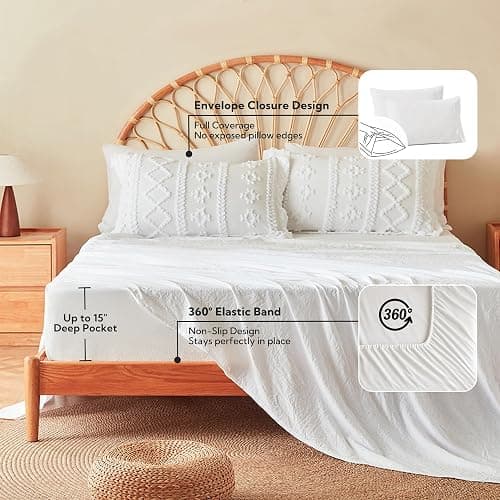 MR&HM White Twin XL Comforter Set for College Dorm, Boho Bedding Set, Bed in a Bag Set 5 Pieces with 1 Comforter, 1 Pillow Shams, 1 Pillowcases, 1 Flat Sheet, 1 Fitted Sheet for All Seasons thumbnail 3