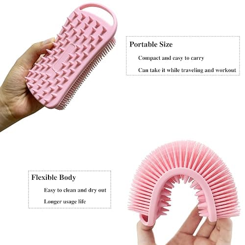 2 PC Silicone Exfoliating Body Scrubber, 2 in 1 Silicone Body Shampoo Brush, Soft Silicone Loofah for Sensitive Skin, Shower Silicone Hair Scalp Massager, Easy to Clean, Lather Well (Pink&Blue) thumbnail 5