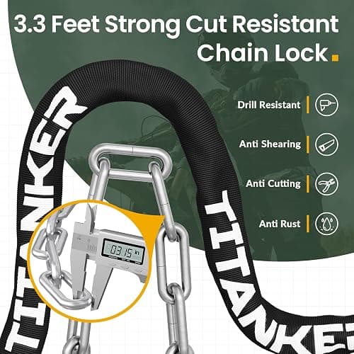 Titanker Bike Chain Lock with Keys, 3.3 Feet Security Heavy Duty Anti-Theft Bicycle Chain Locks for Bike, Motorcycle, Bicycle, Door, Gate, Fence, Grill (6mm, 8mm, 10mm Thick Chain) - Black-8mm Chain thumbnail 2