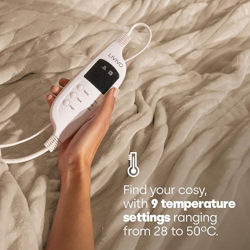 LIVIVO Electric Heated Blanket, 160x130cm – Ultra Soft Fleece Electric Over Blanket Throw with 9 Heat Settings, Timer, Auto Shut-Off – Energy Efficient & Machine Washable - Beige thumbnail 5