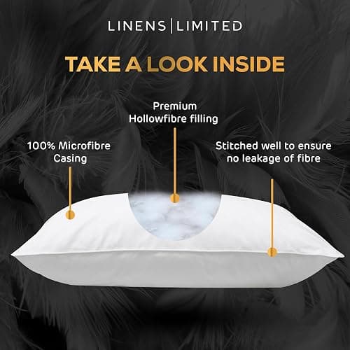 Linens Limited - Soft Pillows 4 Pack, Made in the UK, Hotel Quality, Luxurious Bounce Back Pillows, Feels Like Down, Medium and Orthopedic Support, Non-Allergenic Microfibre, Machine Washable (White) thumbnail 5