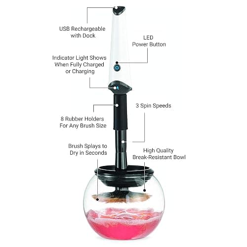 Luxe Electric Makeup Brush Cleaner Machine with Cleaning Solution - USB Charging Station, Automatic Brush Washer and Dryer - 3 Adjustable Speeds for Easy Cleaning - Complete Set for Hygienic Brushes thumbnail 4
