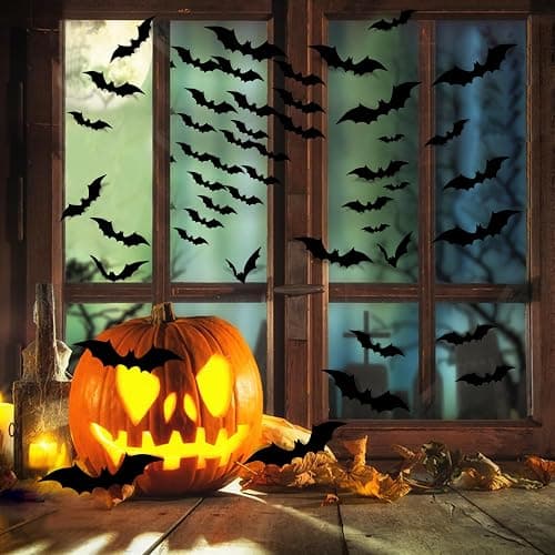 140pcs Bats Hallween Decorations Bats Wall Decor Realistic PVC 3D Black Scary Bat Sticker for Creepy Home Decor Halloween Party Decorations Supplies DIY Wall Decal Bathroom Indoor Halloween Decor thumbnail 2