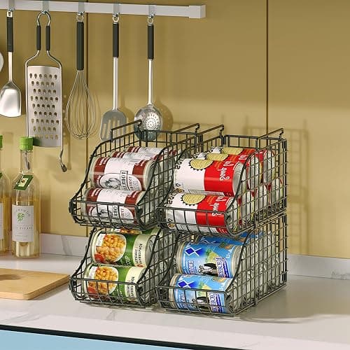 Sonyabecca 4-Pack Stackable Can Rack Organizer for Kitchen Pantry | Soda Can Organizer and Food Storage Dispenser for Pantry Cabinets. Foldable Wire Rack Keeps Canned Food Organized thumbnail 8
