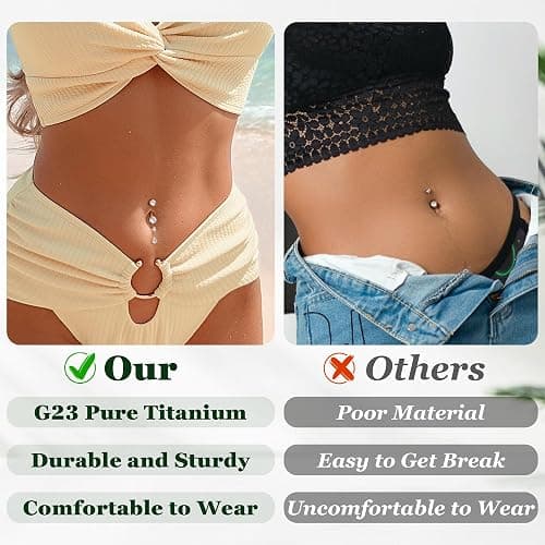 REVOLIA 14G G23 Pure Titanium Dangle Belly Button Ring for Women Teardrop Navel Ring Dangling CZ Belly Ring Internally Threaded Belly Button Piercing Jewelry 10MM thumbnail 5