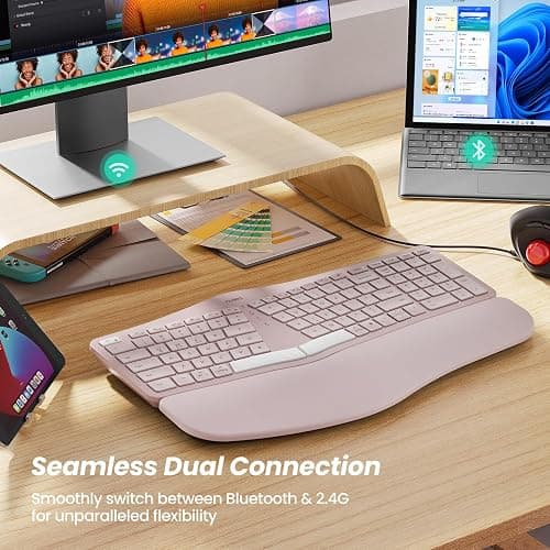 Nulea RT05 Wireless Ergonomic Keyboard, Split Keyboard with Wrist Rest, USB-C Charging, 7-Color Backlight, Natural Typing, Bluetooth and USB Connectivity, Compatible with Windows,Mac(Pink) thumbnail 7
