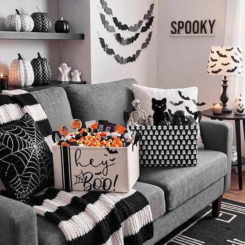 Chunful 4 Pcs Halloween Storage Baskets Black Hey Boo Cute Ghost Laundry Boo Basket Horror Scary Hamper Foldable Storage Bins with Handle Collapsible Organizer for Home Closet Office Bedroom thumbnail 5