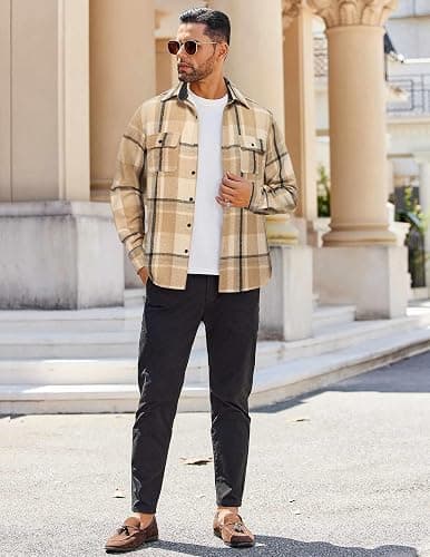 COOFANDY Men's Flannel Shirts Long Sleeve Cotton Plaid Shirt Jacket Casual Button Down Shirt with Pockets thumbnail 4