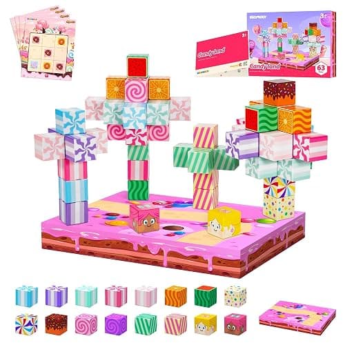 SILYMOLY Magnetic Blocks Candy Land Edition, Magnetic Tiles Building Blocks Boys & Girls Toys Age 3-5 4-8 5-7 Sensory Gift for Kids，Magnets Cubes，Upgraded STEM Gift 1.2 Inches thumbnail 8