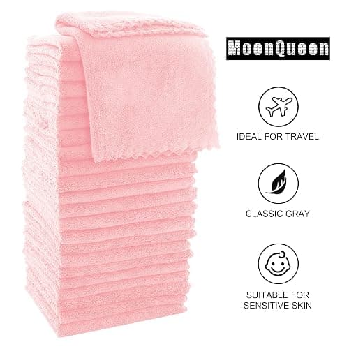 MOONQUEEN Ultra Soft Premium Washcloths Set - 12 x 12 inches - 24 Pack - Quick Drying - Highly Absorbent Coral Velvet Bathroom Wash Clothes - Use as Bath, Spa, Facial, Fingertip Towel (Pink) thumbnail 6