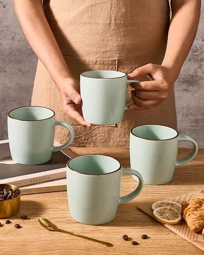 famiware Mercury Coffee Mugs 13 oz, Coffee Mugs Set of 4 with Handle, Cups for Latte, Hot Tea, Cappuccino, Mocha, Cocoa, Light Green thumbnail 7