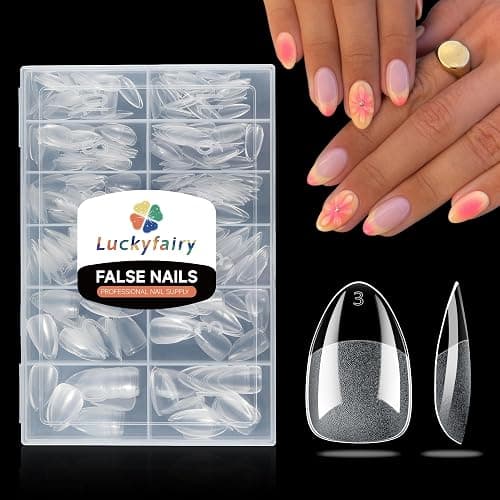 Luckyfairy Short Almond Nail Tips, 240pcs Soft Gel Pre-Shaped Acrylic Fake Nails, Half Matte Full Cover Clear Gelly Press on Flase Nail Tips for Extension Home DIY 12 Sizes Gelly Tips - Image 1