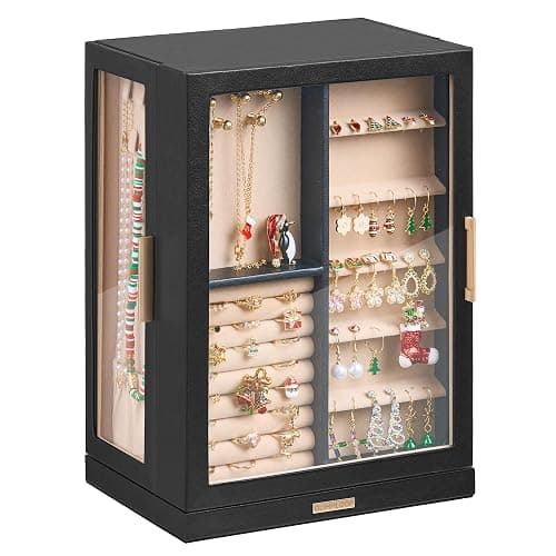 Glimmloop 360° Rotating Jewelry Box with 7 Drawers, Spacious Vertical Jewelry Organizer with Glass Window, Jewelry Storage Case, Dustproof & Moisture-resistant Design, Black thumbnail 8