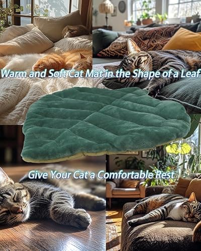 Rzxlszy Cat Mat Self Warming Cat Bed 26"x20" Leaf Shaped Cotton Soft Warm Pet Pad Blanket for Indoor Bed Couch Sofa Floors Cat and Dog Warm Mattress (Green) thumbnail 9