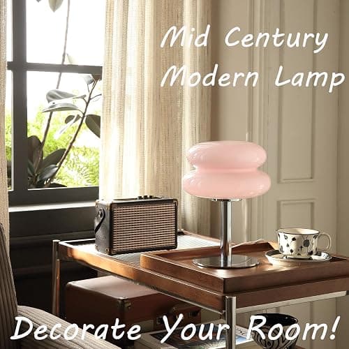 Glivpny Mushroom Lamp for Bedroom,Mid Century Modern Lamp for Nightstand, Dimmable Retro Egg Tart Bedside Small Lamps,Unique Home Mushroom Decor Aesthetic Cute Table Lamps for Living Room (Pink) thumbnail 4