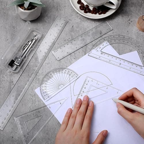 Zonon 1 Set Plastic Geometry Math Set Includes Drawing Compass, 6 and 4 Inch Protractor, 45/60 Degree Triangle Rulers 12 and 6 Inch Math Ruler Transparent for Office Supplies(Clear) thumbnail 6