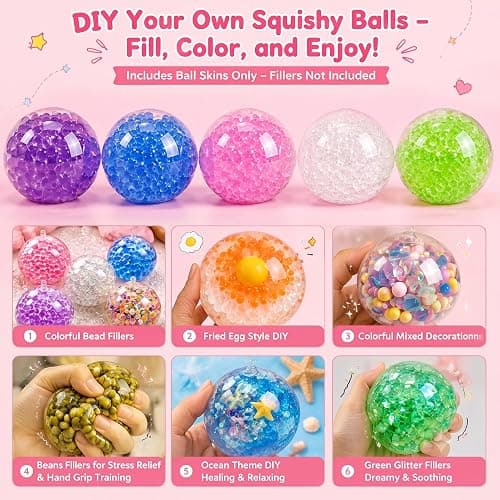 DIY Stress Ball Making Kit with 15 TPR Skins | Create ASMR Anxiety Relief for Adults, Handmade Crunchy Squishy Stress Balls, Relaxing Craft Kit (no Filler) thumbnail 5