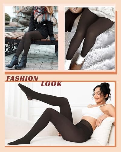 Unesmaro Women's Thermal Fleece Lined Tights, Translucent Skin Tone Pantyhose Style Leggings for Winter Warmth thumbnail 6