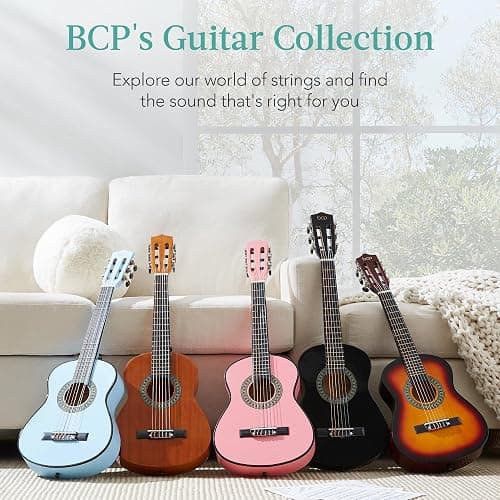 Best Choice Products 30in Kids Acoustic Guitar, All-in-One Beginner Starter Kit w/Strap, Case, Extra Strings, Rosette Inlay - Sunburst thumbnail 7