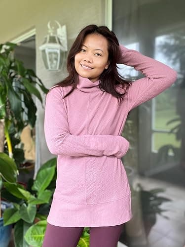 RBX Active Women's Ultra Soft Quilted Cowl Neck Pullover Sweater, Lightweight Mock Neck Tunic Sweatshirt with Thumbholes - Light Purple Shadow - Large thumbnail 8