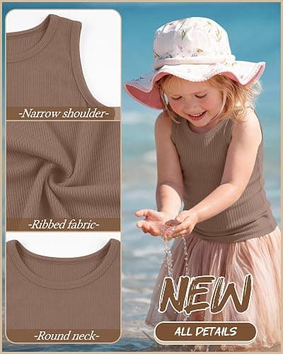 Mumucove 4 Pack Girls' Ribbed Tank Tops Crew Neck Fitted Sleeveless Undershirts Kids Casual Basic Camisole 5-14 Years thumbnail 3