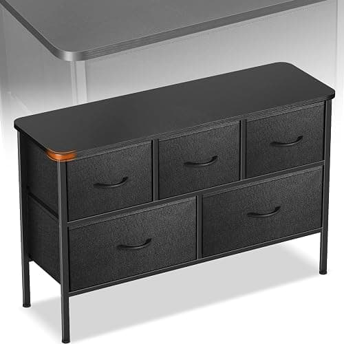 Sonharlar Curved Profile Dresser for Bedroom, Chest of Drawers, 5 Storage Drawers Organizer Unit, Black Dresser with Fabric Bins for Closet, Living Room, Kid Room (Charcoal Black) - Image 1