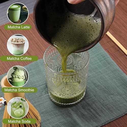 Mycketop Ensemble de 7 pièces à matcha de qualité supérieure avec bol en céramique, chases en bambou, passoire à matcha, cuillère à café, serviette à thé, 2 supports – Kit complet pour cadeau de thumbnail 4