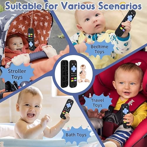 Soulagement des Dentition Jouet pour Bébés 3-6 12 Mois Cadeaux, Télécommande en Jouets de Bain en Silicone pour 3 6 9 Mois Autiste, Sensoriels de Qualité Alimentaire, Noir thumbnail 6