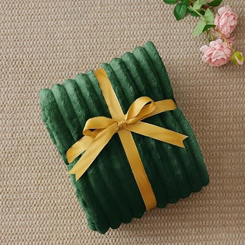 BEDELITE Fleece Throw Blanket for Couch - 300GSM Soft & Warm Fluffy Forest Green Blanket, Decorative and Giftable Striped Blankets for Women, Men, 50"x60" thumbnail 2