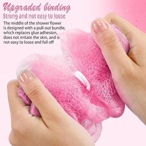 Shellwei 24 Pcs 3 Inch Mini Loofah Travel Size Bulk Shower Sponge, Pink | Pouf Mesh for Women, Kids, Men, Exfoliating, Body Scrubber, Baby Shower Favor thumbnail 6