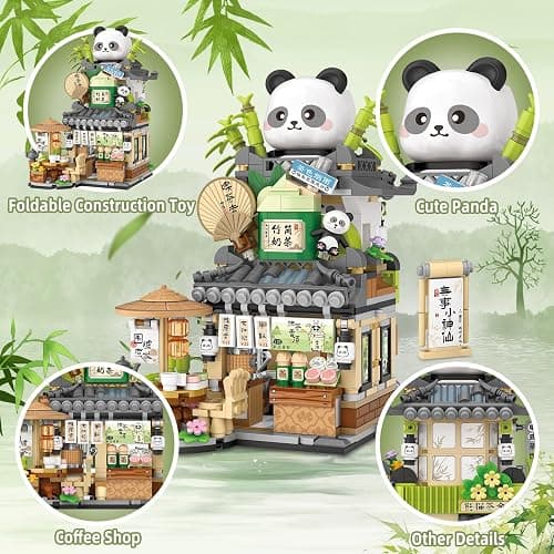 Street View Tea Shop Mini Building Blocks, MOC Creative Building Toys Cute Panda Animals Building Set for Girls 6-12, Simulation Architecture Construction Toy, Gift Idea for Kids Adults (860PCS) thumbnail 3