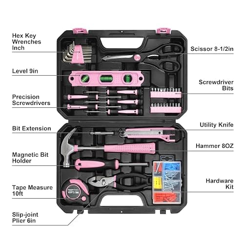 Amazon Basics Household Tool Kit With Storage Case, 142 Piece, Pink, 13.39 x 9.25 x 2.95 inch thumbnail 5