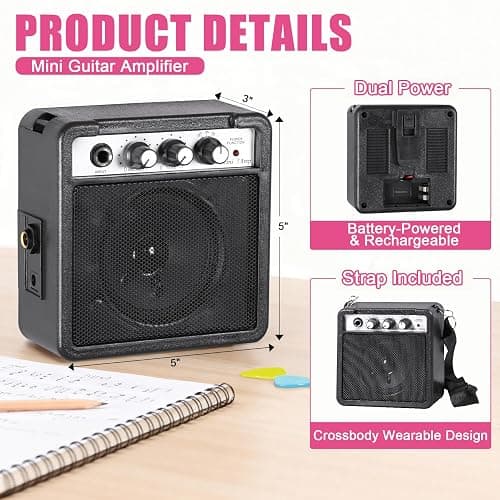 Saicool 30" Electric Guitar Beginner Kits, Beginner Electric Guitar with 5W Amp and Accessories Pack Guitar Bag for Beginners, Pink thumbnail 6