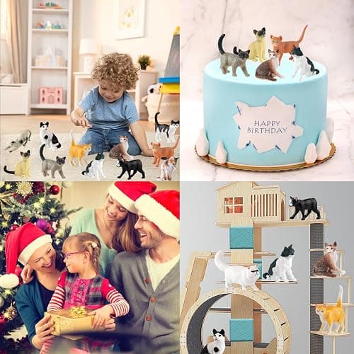 SCAHOW 12PCS Realistic Cat Figurines, Plastic Mini Cat Figures Toys, Kitten Miniature Toys Cake Topper Easter Eggs Christmas Birthday Gift for Kids Boys Girls thumbnail 6