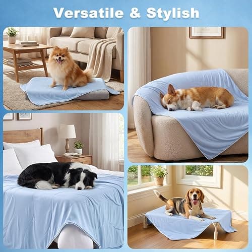 ZOMISIA Cooling Blanket for Large Dogs - Dog Cooling Mat with Breathable Air-Core Fill, Lightweight Cold Blanket Throw, Soft Bed Cover Washable for Summer, Blue, 40"x50" thumbnail 7