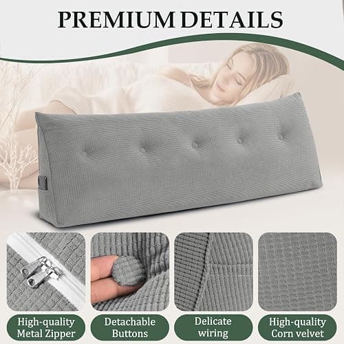 Huatean Home Soft Headboard Pillow Queen Size, Wall Backrest Wedge Pillow Headboard Queen, Reading Backboard Pillows, Large Dorm Daybed Bolster Pillows for Back Support with Removable Cover, Gray thumbnail 5