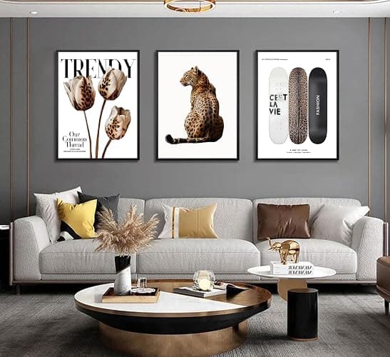 3Pcs Black Framed Trendy Leopard Print Canvas Wall Art Picture Stylish Female Aesthetic Poster Cheetah Printed Preppy Fashion Skateboard Wall Decor for Bedroom Apartment Dorm Living Room 12x16in thumbnail 2