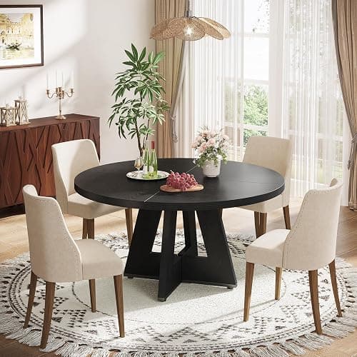 Tribesigns Farmhouse Dining Table, 47 Inch Round Dinner Table for 4 (Black) thumbnail 4
