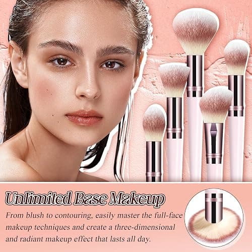 Makeup Brush Set, Premium Synthetic 10 PCS Makeup Brushes, Travel Makeup Brush Set with Soft Hairs, Makeup Brushes Set Professional for Blush, Eyeliner, Eyeshadow, Concealer, and Foundation (Pink) thumbnail 7