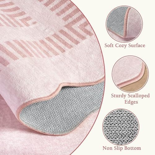 LORWER Pink Rugs for Living Room 8x10, Soild Machine Washable Area Rugs for Bedroom Girls, Non Slip Ultra-Thin Low-Pile Carpet for Playroom Nursery Kids Room thumbnail 4