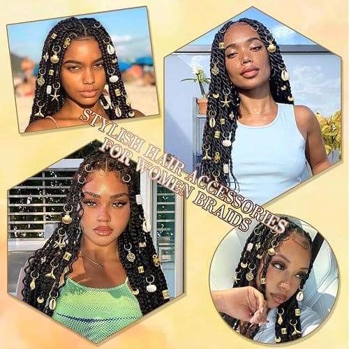 VENOFEN 149Pcs Shell Hair Jewelry Gold Loc Cuffs Rings Natural Conch Starfish Braids Clips Pearl Dreadlock Charm Hair Tube Beads Accessories for Women and Girls thumbnail 7