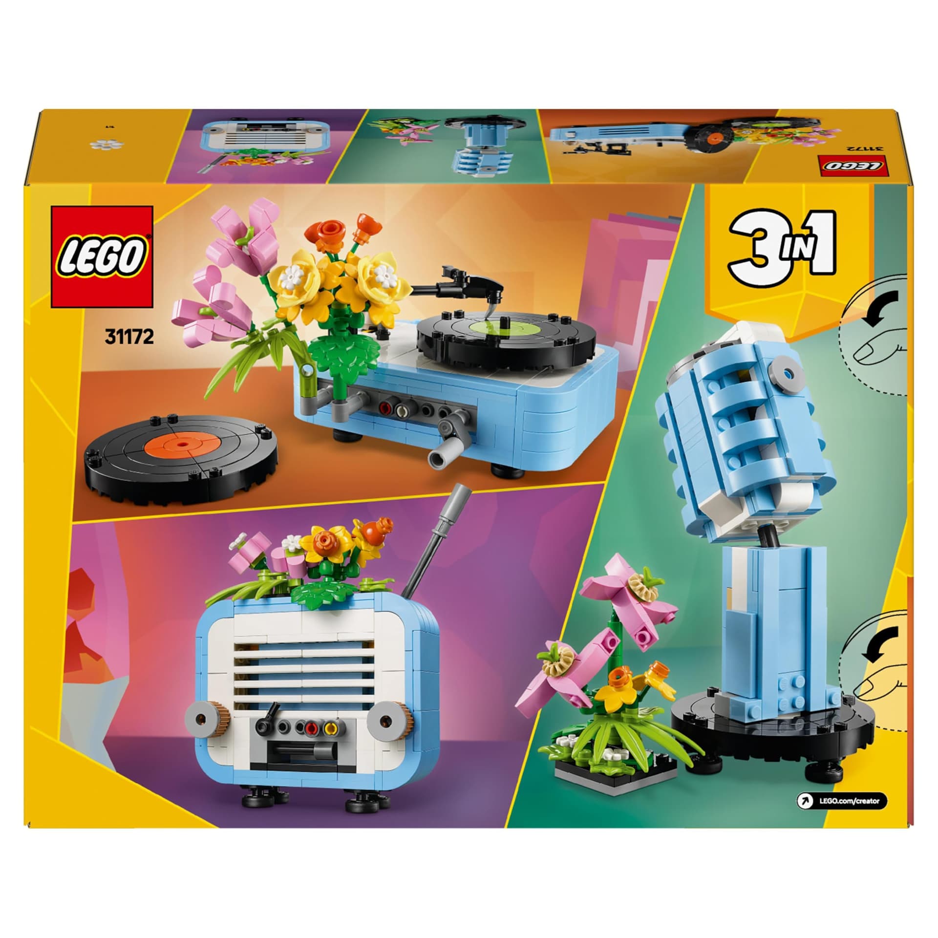 LEGO Creator 3in1 Platenspeler met bloemen Speelgoed, Herbouw tot Microfoon en Radio Bouwpakket voor Kinderen, Muzikaal Speelgoed voor 8 jaar en Ouder, Creatief cadeau voor Meisjes en Jongens 31172 thumbnail 7