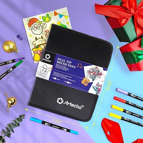 Artecho 72 Colors Markers for Adult Coloring Books, Dual Tip Markers for School, Fine and Brush Tip for Adults Coloring Books, Calligraphy, Drawing, Sketching thumbnail 2