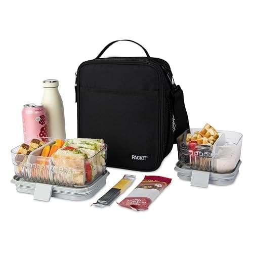 PackIt Freezable Crossbody Lunch Box, Black, Technology, Fully Freezable, Collapsible, Reusable, With Top Handle, Front Slip Pocket. Effortlessly Carry, Fresh Every Time thumbnail 7